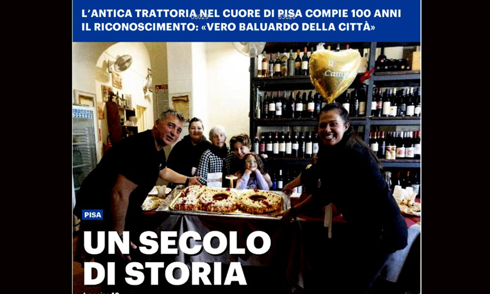 Trattoria il Campano - articolo per i 100 anni del ristorante trattoria a Pisa